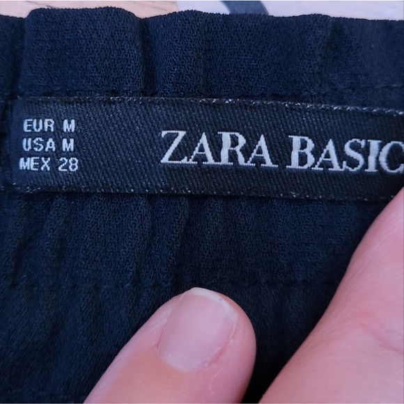 Zara Navy Blue High Rise Crepe Straight Leg Drawstring Pants - Picture 12 of 12